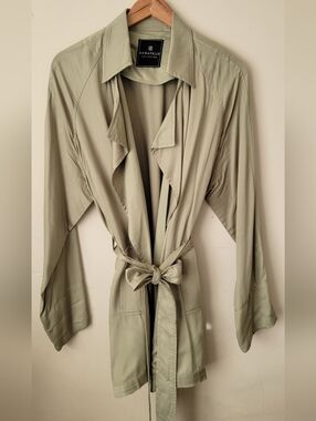 bagatelle Sage Green Lightweight Trench Coat with Tie Waist